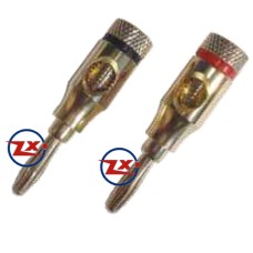 0205-55 - PLUG BANANA METÁLICO DOURADO - LS-5009 DOURADO - Vermelho - Preto