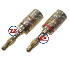 0205-56 - PLUG BANANA METÁLICO DOURADO - LS-5011 - Vermelho - Preto